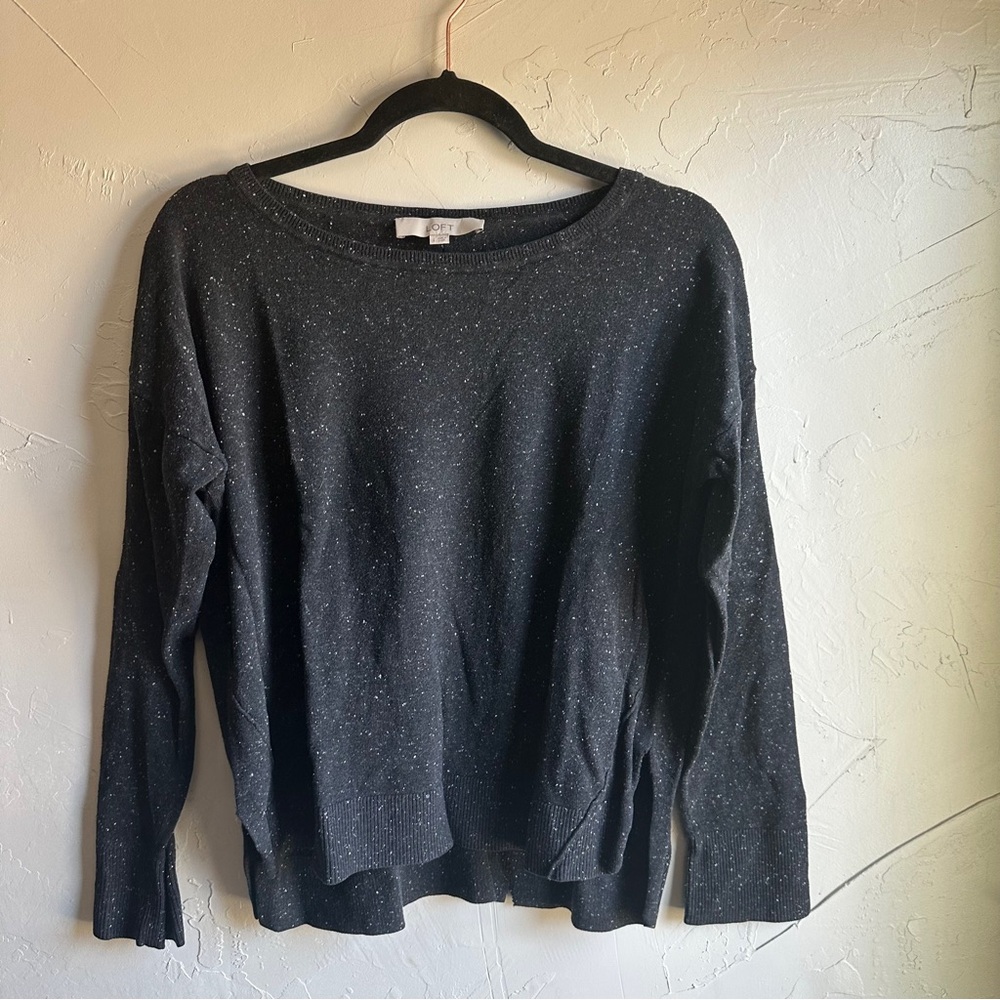 Ann Taylor LOFT Black with White Dots Crew Lightweight Cotton Sweater Size Large